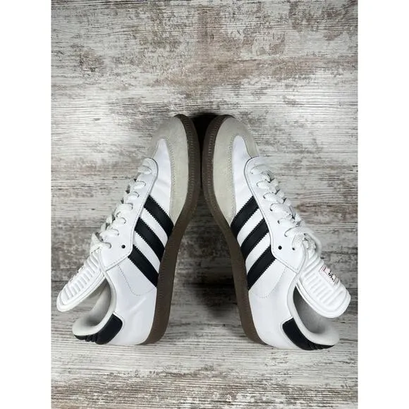 Men's Adidas Samba Classic White Leather Soccer Shoes Sz 9 Athletic EUC!