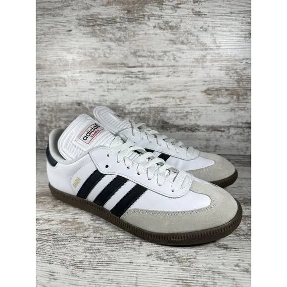 Men's Adidas Samba Classic White Leather Soccer Shoes Sz 9 Athletic EUC!