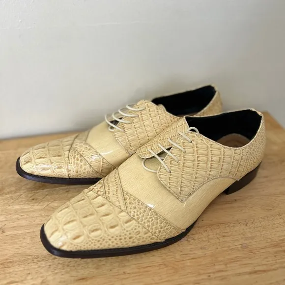 Men’s Bolano Bandit Tan Oxford Shoes faux alligator and Gloss Finish size 15