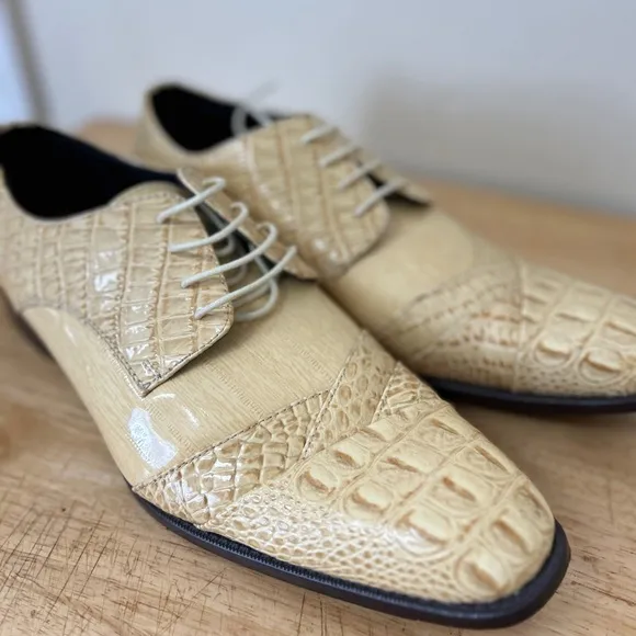 Men’s Bolano Bandit Tan Oxford Shoes faux alligator and Gloss Finish size 15