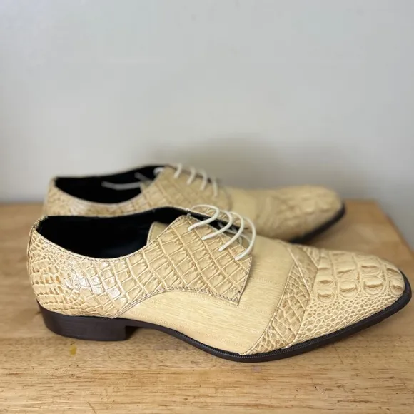 Men’s Bolano Bandit Tan Oxford Shoes faux alligator and Gloss Finish size 15