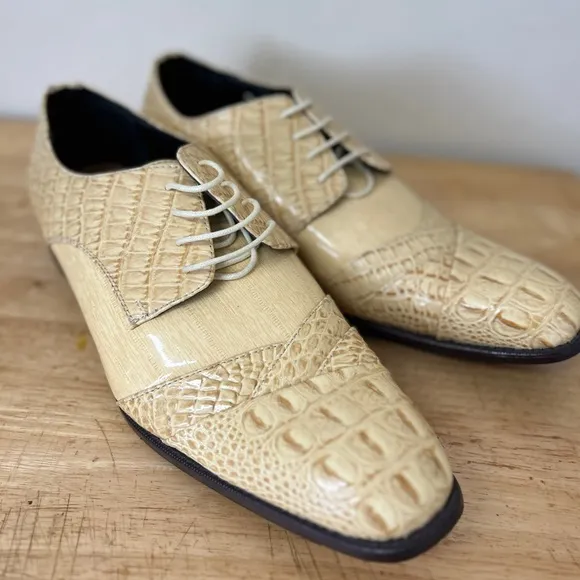 Men’s Bolano Bandit Tan Oxford Shoes faux alligator and Gloss Finish size 15
