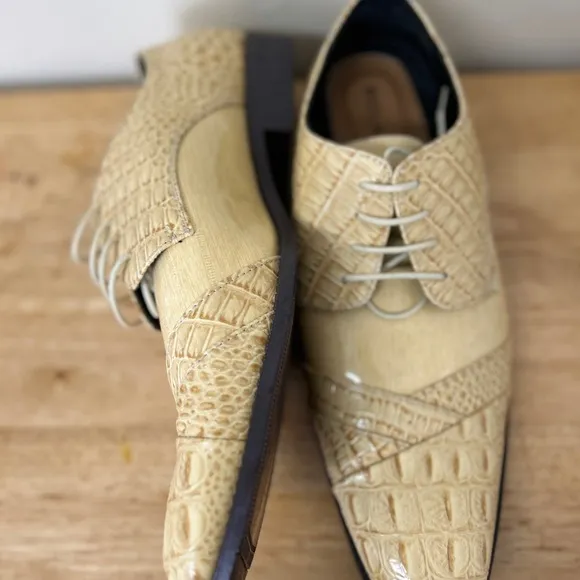 Men’s Bolano Bandit Tan Oxford Shoes faux alligator and Gloss Finish size 15