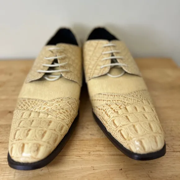 Men’s Bolano Bandit Tan Oxford Shoes faux alligator and Gloss Finish size 15