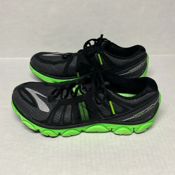 Men’s brooks pro flow 2 black &amp; neon green running sneakers sz 9