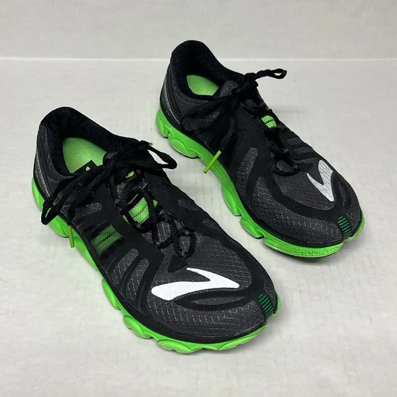 Men’s brooks pro flow 2 black &amp; neon green running sneakers sz 9