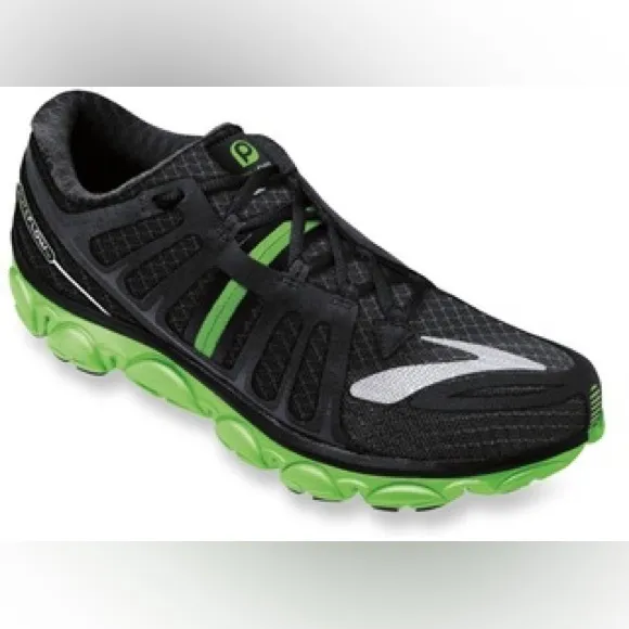 Men’s brooks pro flow 2 black &amp; neon green running sneakers sz 9