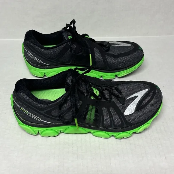 Men’s brooks pro flow 2 black &amp; neon green running sneakers sz 9
