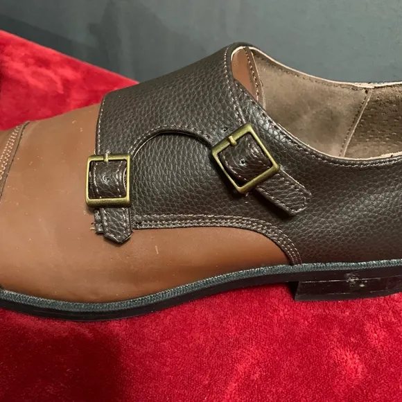 Men's Joseph Abboud Brown Leather Monk Strap Shoes Size 13