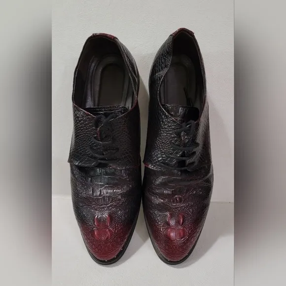 Mens Leather Burgundy Crocodile Oxford Shoes Size 9