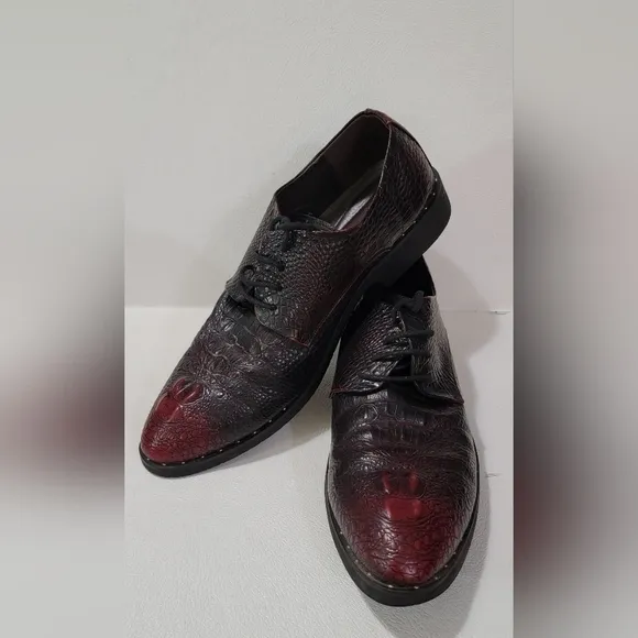 Mens Leather Burgundy Crocodile Oxford Shoes Size 9