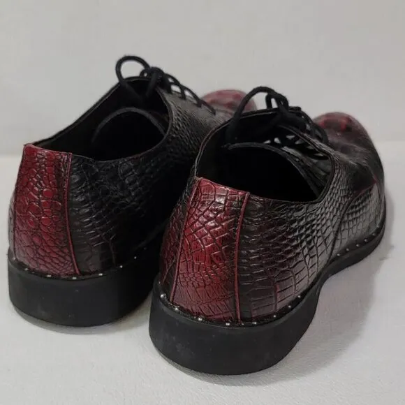 Mens Leather Burgundy Crocodile Oxford Shoes Size 9