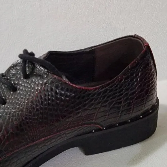 Mens Leather Burgundy Crocodile Oxford Shoes Size 9