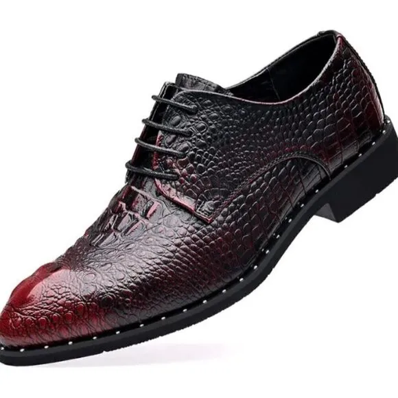 Mens Leather Burgundy Crocodile Oxford Shoes Size 9