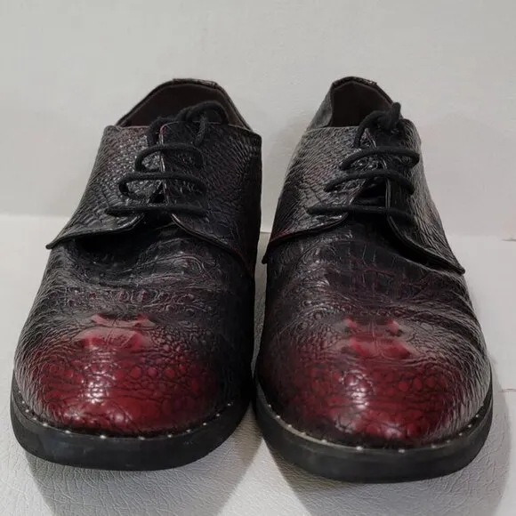 Mens Leather Burgundy Crocodile Oxford Shoes Size 9