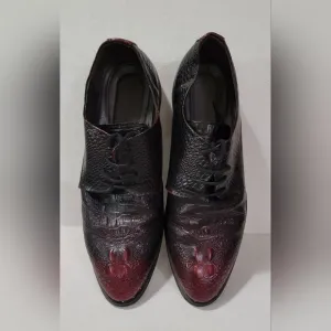 Mens Leather Burgundy Crocodile Oxford Shoes Size 9