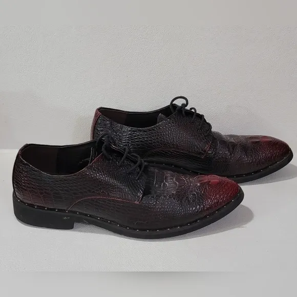 Mens Leather Burgundy Crocodile Oxford Shoes Size 9