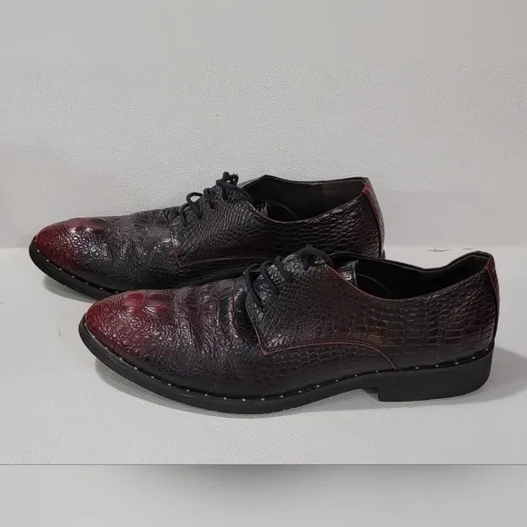 Mens Leather Burgundy Crocodile Oxford Shoes Size 9