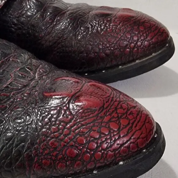 Mens Leather Burgundy Crocodile Oxford Shoes Size 9