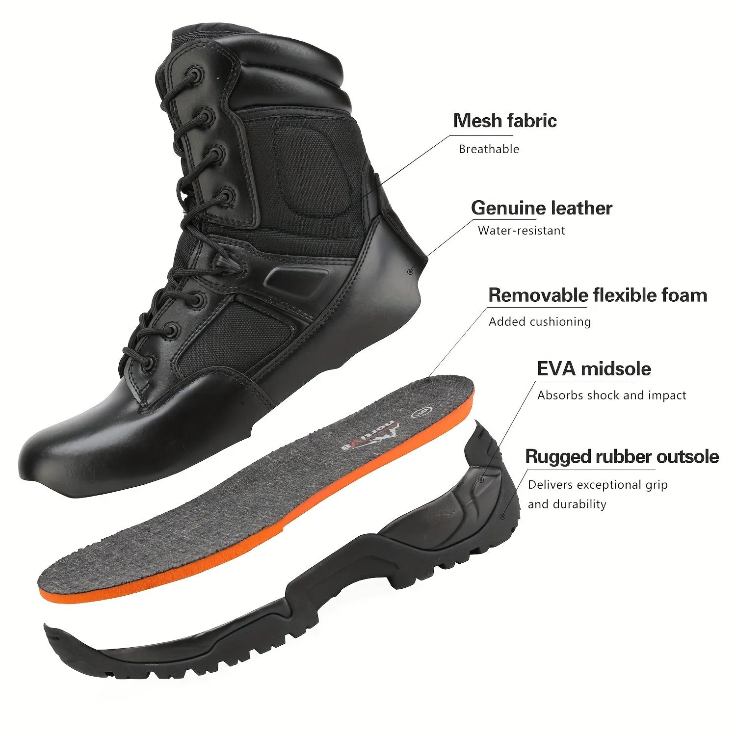 Men's Rugged Military & Tactical Boots - Water-Resistant Ankle-High Hiking Boots