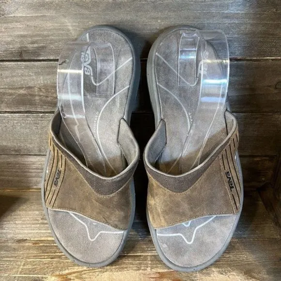 Mens Teva Jetter Brown Leather Comfort Outdoor Sildes Sandals Size 9 M‎ GUC