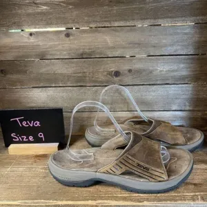 Mens Teva Jetter Brown Leather Comfort Outdoor Sildes Sandals Size 9 M‎ GUC