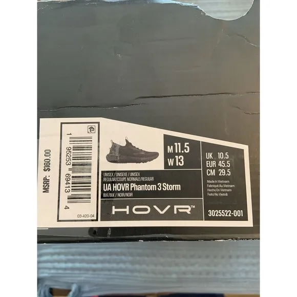 Mens Under Armour HOVR Phantom 3 Storm Black Running Shoes 11.5 New No Box Top