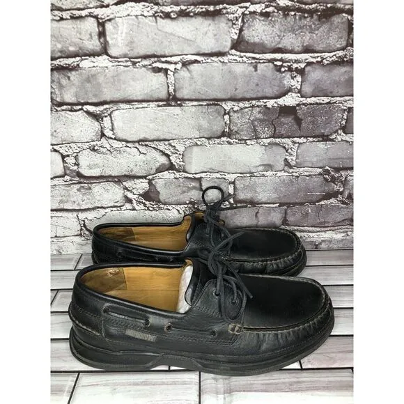 Mephisto Spinnaker Black Leather Air-Relax Lace Boat Shoes Men Sz 11.5M US/45EU