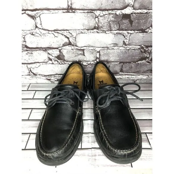 Mephisto Spinnaker Black Leather Air-Relax Lace Boat Shoes Men Sz 11.5M US/45EU