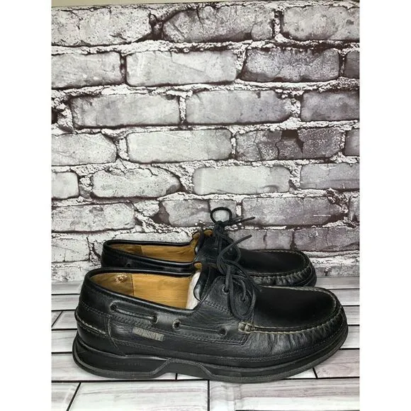 Mephisto Spinnaker Black Leather Air-Relax Lace Boat Shoes Men Sz 11.5M US/45EU