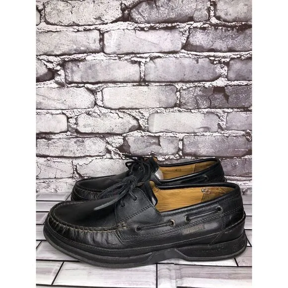 Mephisto Spinnaker Black Leather Air-Relax Lace Boat Shoes Men Sz 11.5M US/45EU
