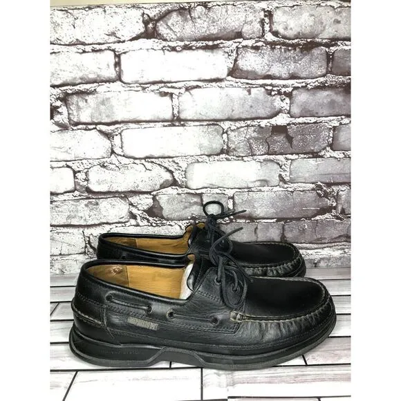 Mephisto Spinnaker Black Leather Air-Relax Lace Boat Shoes Men Sz 11.5M US/45EU