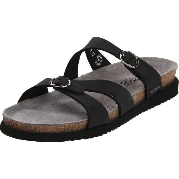 Mephisto Womens Hannel Leather Strappy Sandals - Black Nubuck NEW