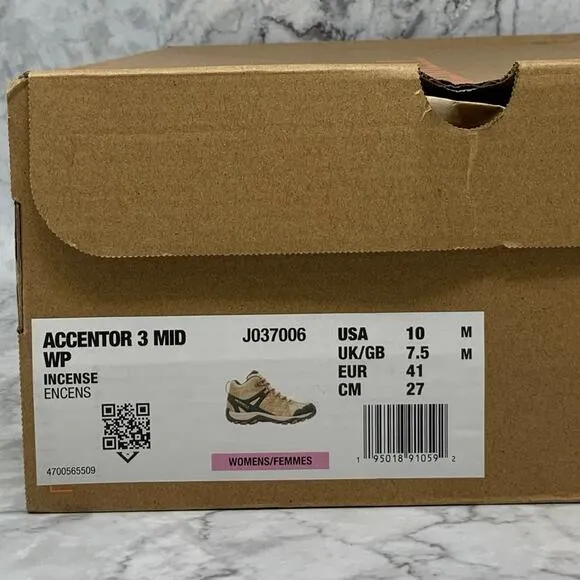 Merrel Size 10 Incense Accentor 3 Mid Hiking Boots Waterproof Lace Up BR11-16