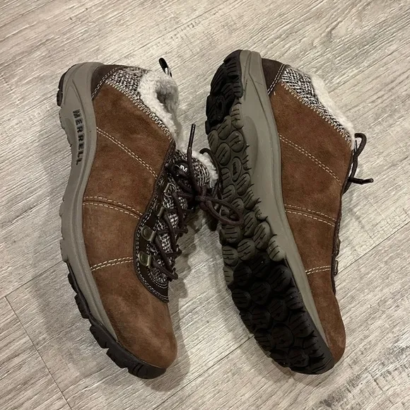Merrell Dark Earth Brown Suede Moc Shoes with Sherpa 8.5 NWOT