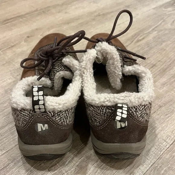 Merrell Dark Earth Brown Suede Moc Shoes with Sherpa 8.5 NWOT