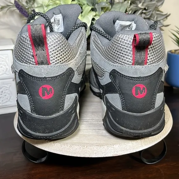 MERRELL Deverta Vent Waterproof Mid Boot Lace Up Gray Red Womens Hiking Outdoor
