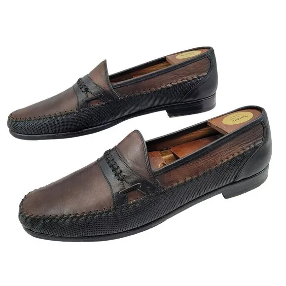 Mezlan Brown &amp; Black Color block Italian Leather Loafers size 9 M