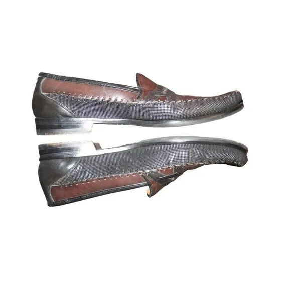 Mezlan Brown &amp; Black Color block Italian Leather Loafers size 9 M