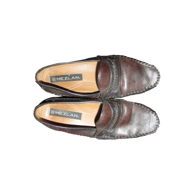 Mezlan Brown &amp; Black Color block Italian Leather Loafers size 9 M