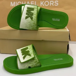 Michael Kors Green Slide Logo Sandals Palmer Ombré SignatureJungle Green NWT