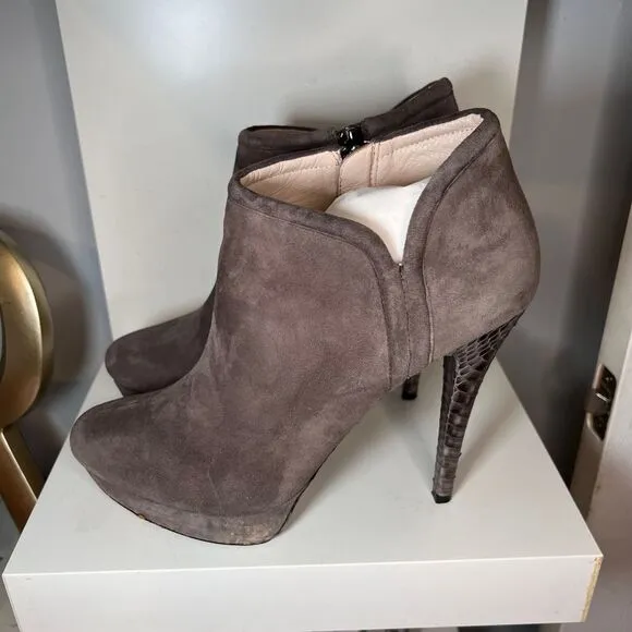 Michael Kors Grey Suede Platform‎ Ankle Boots with Snake Pattern Heel Size-9.5
