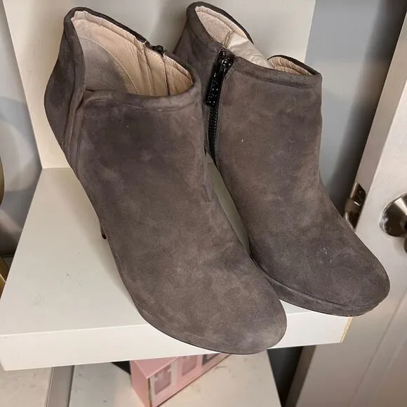Michael Kors Grey Suede Platform‎ Ankle Boots with Snake Pattern Heel Size-9.5