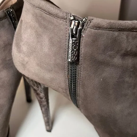 Michael Kors Grey Suede Platform‎ Ankle Boots with Snake Pattern Heel Size-9.5