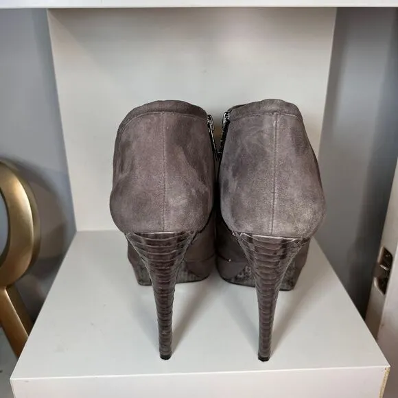 Michael Kors Grey Suede Platform‎ Ankle Boots with Snake Pattern Heel Size-9.5