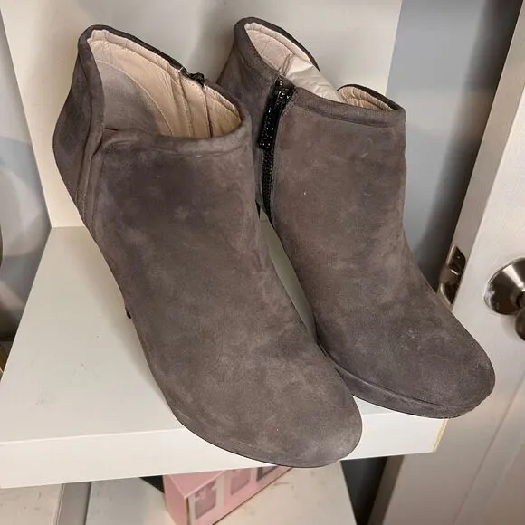 Michael Kors Grey Suede Platform‎ Ankle Boots with Snake Pattern Heel Size-9.5