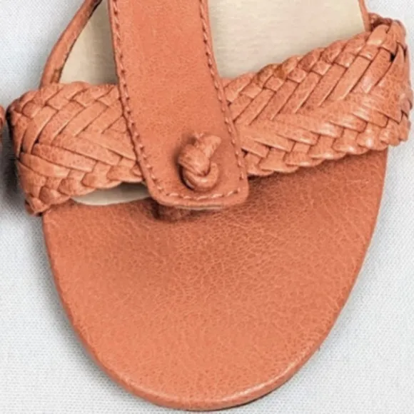 Michael Kors Juniper T-Strap Thong Sandal Woven Leather Cone Heel Orange 6.5