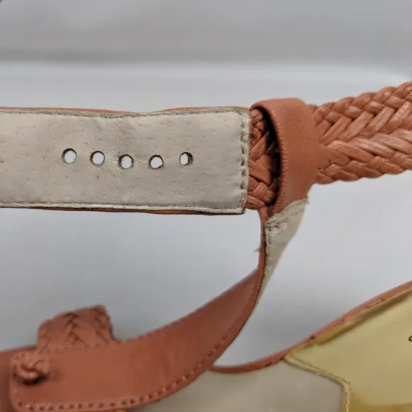 Michael Kors Juniper T-Strap Thong Sandal Woven Leather Cone Heel Orange 6.5