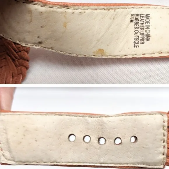Michael Kors Juniper T-Strap Thong Sandal Woven Leather Cone Heel Orange 6.5