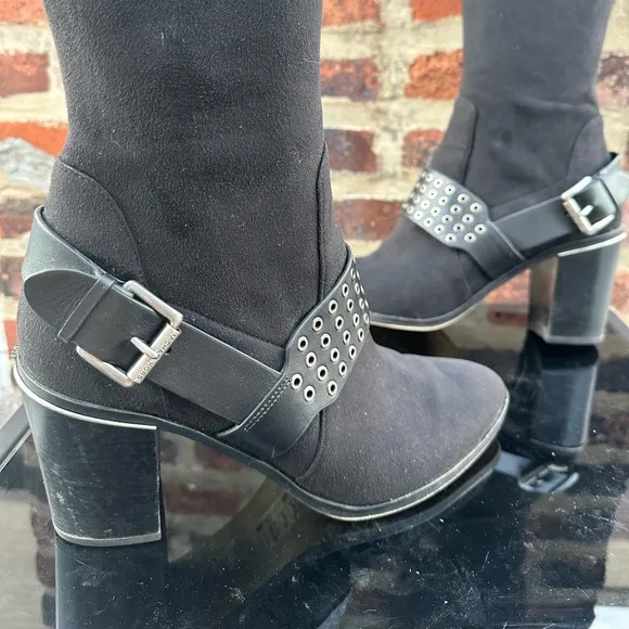 MICHAEL KORS Over-Knee Suede Boots with Beautiful Studded Buckle Detail